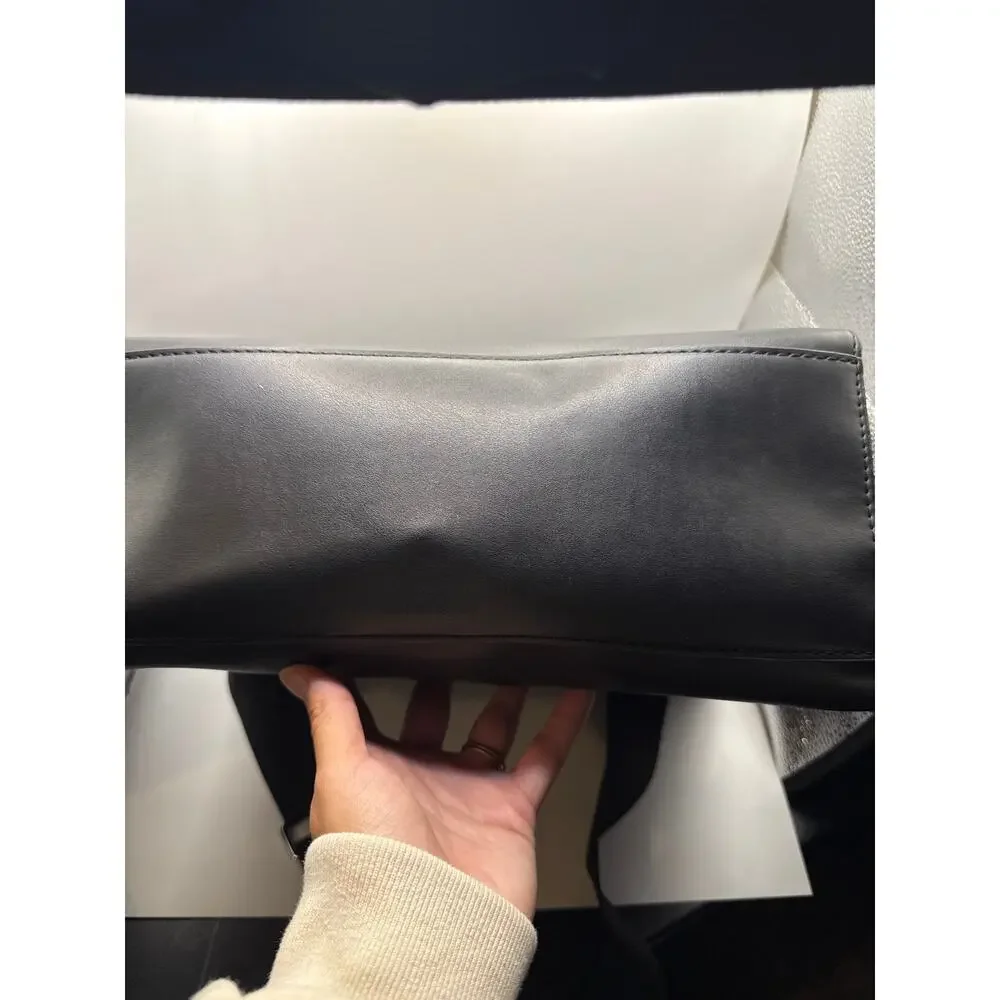GUESS Black Faux Leather Triangle Logo Tote Satchel Crossbody Purse Handbag